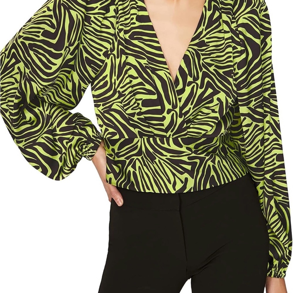 Ronny Kobo Collection Lime and Black Patterned Blouse